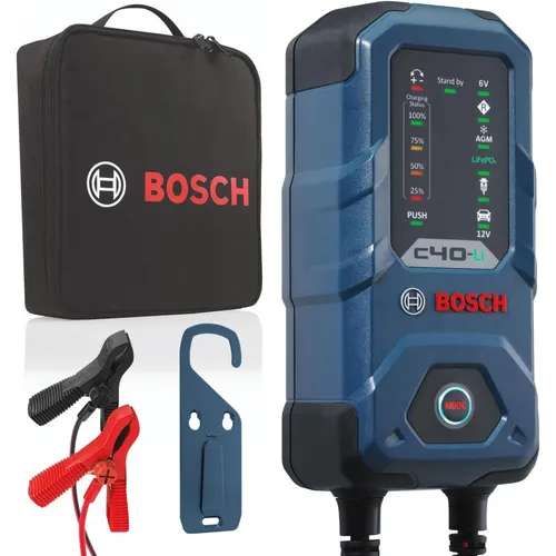 Bosch C40-Li Batterieladegerät 5A - Fahrzeugbatterie-Ladegeräte: Universelles Ladegerät für 6V/12V Blei-Säure- und Lithium-Batterien, ausgestattet mit Erhaltungsladungs- und Regenerations-Funktionen für längere Batterielebensdauer.
