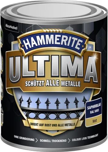 Hammerite ULTIMA Metallschutz Lack Rostschutz 750ml Matt Saphirblau RAL 5003 - Lacke, schnelltrocknend und UV-beständig für optimalen Schutz im Innen- und Außenbereich.