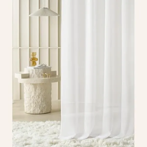 room99 Gardine mit Kräuselband Novelia 300 x 250 cm Breite x Höhe Wohnzimmer Transparent modern Vorhang Schal Wohnzimmer Schlafzimmer für Schinensystem Weiß glatt, 1 Stück