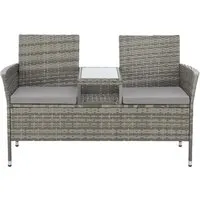 SVITA Gartenbank CHICAGO, 2-Sitzer Rattanbank in Grau - Sitzbänke für Balkon, Terrasse und Garten – gepolsterte Sitzfläche mit integriertem Glastisch und pflegeleichtem Polyrattan für modernen Komfort.