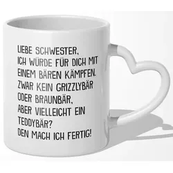 22Feels Tasse Schwester Geschenk Geburtstag Weihnachten Geschwister Mädchen Frauen, Keramik, Made In Germany, Spülmaschinenfest, Herzhenkel weiß