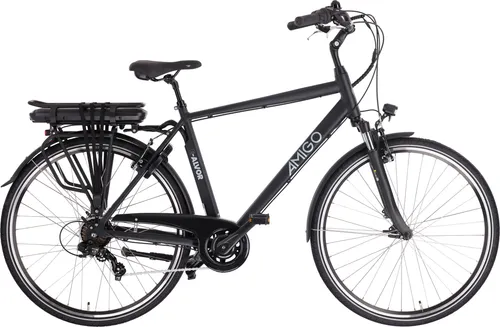 AMIGO E-Alvor D2 28 Zoll Herren E-Bike - City E-Bike mit leistungsstarkem 536,5-Wh-Akku für bis zu 140 km Reichweite, Hinterradmotor für ein natürliches Fahrgefühl und klappbaren Pedalen für einfachen Transport.