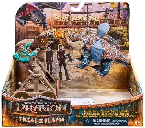 DreamWorks Dragons, Drachenzähmen leicht gemacht - Trial of Flame, Drachenkampf Spielset, Zwei Varianten, actionreiches Set mit Funktions-Drache, Wikingerfiguren und Kanone oder Katapult, ab 4 Jahren