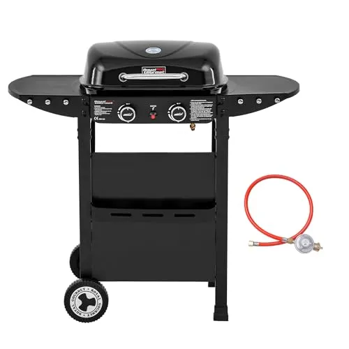 Royal Gourmet 2-Brenner Gasgrill & Griddle Combo - 2-in-1 Grillwagen für vielseitige Zubereitung, mit 5 kW Edelstahlbrenner für schnelles Aufheizen und klappbaren Seitenablagen für praktische Handhabung im Garten.