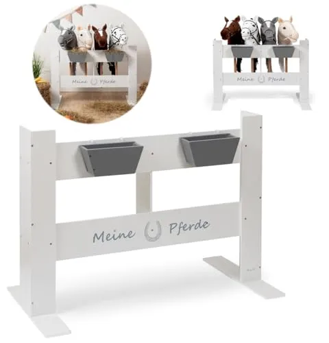 Hobby Horse Ständer FENCY aus Holz für 4 Pferde (Weiß) - Praktischer Pferdeständer für bis zu 4 Hobby Horses, im charmanten Pferdezaundesign. Ideal für Kinderzimmer, fördert die Fantasie und sorgt für Ordnung beim Spielen.