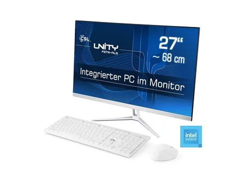 CSL Unity F27W-ALS All-in-One-PC, 27 Zoll - PC-Systeme - Elegantes All-in-One-Design mit leistungsstarkem Intel N200 QuadCore, 32 GB RAM und 512 GB SSD für flüssiges Arbeiten und Medien-Streaming.