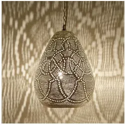 Casa Moro Hängeleuchte Saham – Orientalische Messinglampe in Silber - Handgefertigte Deckenleuchte aus echt versilbertem Messing, Ø 24 cm, ideal für stilvolle Wohnräume. Setzen Sie Akzente mit dieser eleganten Lampe ohne Leuchtmittel.