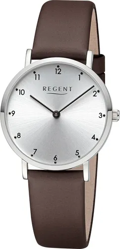 REGENT Damen-Armbanduhr Quarz Braun BA-861 - Elegante Damen-Armbanduhr aus Edelstahl mit braunem Lederarmband, Quarzwerk und schickem silbernem Zifferblatt – perfekt für jeden Anlass.