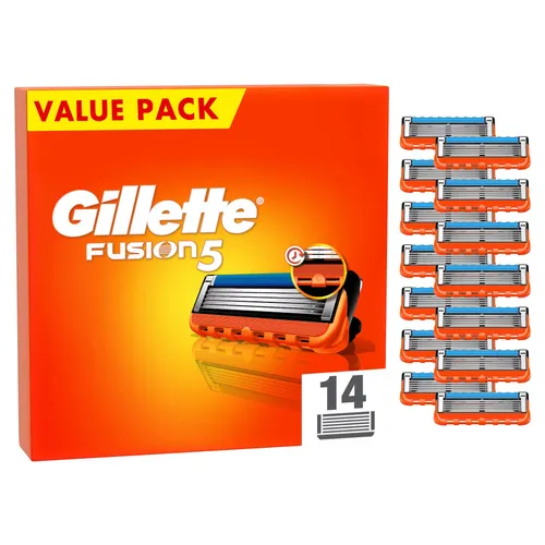 Gillette Fusion 5 Rasierklingen - 14 Ersatzklingen für Herren - Rasierklingen & Kartuschen für Herren mit 5 Anti-Irritations-Klingen für eine glatte und langanhaltende Rasur. Jede Klinge ermöglicht bis zu 20 Rasuren und bietet einen größeren Gleitstreifen für sanftes Gleiten.