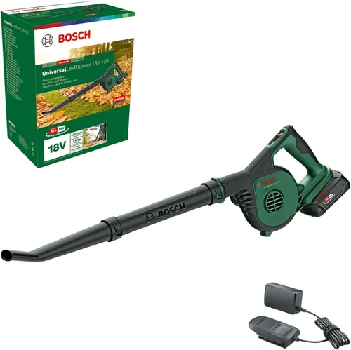 Bosch Akku-Laubbläser UniversalLeafBlower 18V-130 - Leistungsstarkes Radialgebläse, ideal für schnelles und einfaches Säubern im Außenbereich, inkl. 2,5-Ah-Akku und Ladegerät