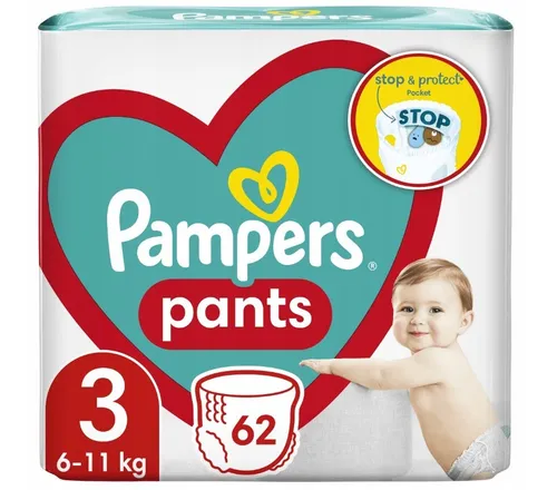 Pampers Windeln Größe 3-MIDI, 62 Stück für 6-11kg - Hochwertige Windeln für Babys von 6-11kg, mit optimaler Passform und hervorragendem Schutz für trockene Haut.