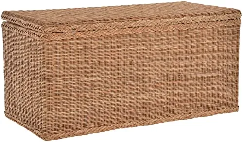Korb-Outlet Wäschetruhe aus echtem Rattan (MAX) - Stilvolle Wäschetruhe aus Natur-Rattan mit herausnehmbarem Stoffinlett. Ideal für Flur, Schlafzimmer oder Waschküche. Maße: 115cm x 55cm x 55cm. Stabiler Holzrahmen sorgt für Langlebigkeit.