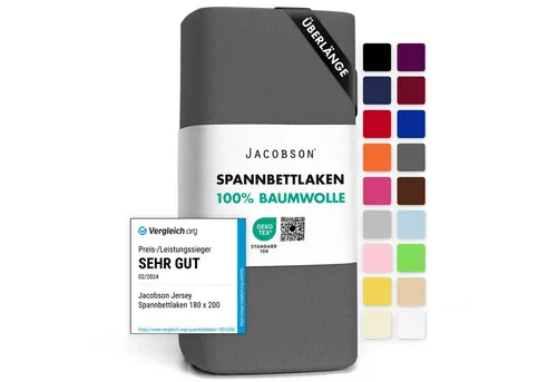 Jacobson Spannbettlaken BOXSPRING & ÜBERLÄNGE aus 100% Baumwolle, für hohe & lange Matratzen, Jersey Bettlaken 160 g/m²