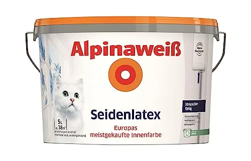 Alpinaweiß Seidenlatex 5 Liter seidenglänzend - Farben - Strapazierfähige Innenfarbe mit extrem hoher Deckkraft, ideal für ca. 38 m², und besonders scheuerbeständig für langlebige Ergebnisse.