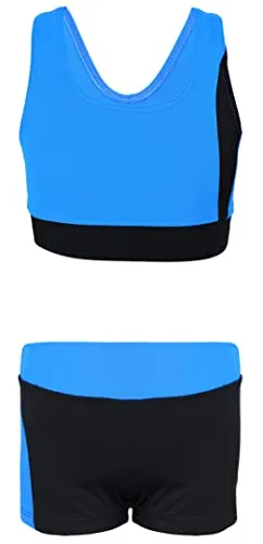 Aquarti Mädchen Sport Bikini - Racerback Bustier & Badehose blau|schwarz 140 - Kinder-Bademode, bequemer und stylischer Racerback Bikini für sportliche Aktivitäten im Wasser, ideal für kleine Schwimmerinnen.