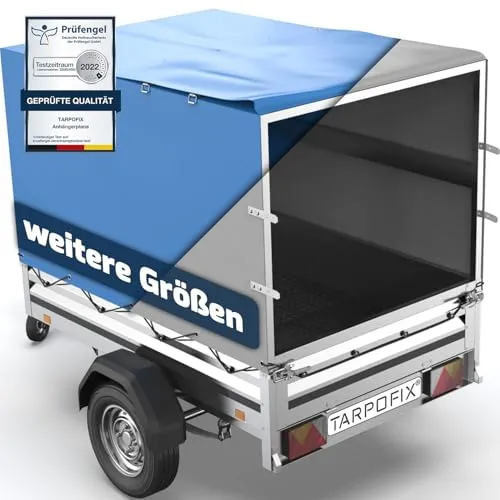Tarpofix® Anhänger Hochplane 208x114x90 cm inkl: Planenseil - ECHTES PVC PLANENMATERIAL - Randverstärkte & Robuste Plane -Langlebige Abdeckplane Anhängerplane für viele 750kg PKW Autoanhänger
