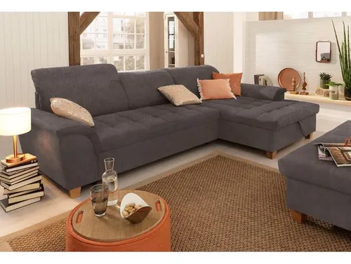 Ecksofa HOME AFFAIRE Lyla fester Sitzkomfort, bequeme Armlehnen, Breite 279cm, L-Form , grau, B:279cm H:81cm T:162cm, Sofas, Ecksofa, mit Recamiere, wahlweise mit Rückenfunktion und zusätzlich mit Bett