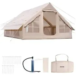 VEVOR Aufblasbares Zelt für 5–8 Personen - Campingzubehör mit mühelosem Aufbau in 10–15 Minuten, wasserdicht und mit Ofenanschluss für Wintercamping, ideal für Familien und Abenteuerlustige.