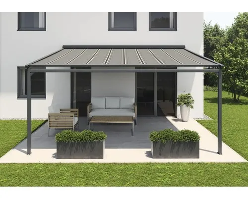 SOLUNA Pergola mit Stoffdach 3,5x4,5 Stoff Dessin A131 Gestell RAL 7016 anthrazi