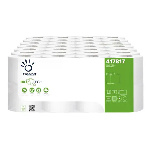 Papernet BIOTECH Toilettenpapier 3-lagig Großpaket 56 Rollen - Toilettenpapier mit BATP-Technologie, zersetzend und ideal für Abwasserrohre. Verhindert Verstopfungen und schlechte Gerüche, dermatologisch getestet und unbedenklich für die Haut.
