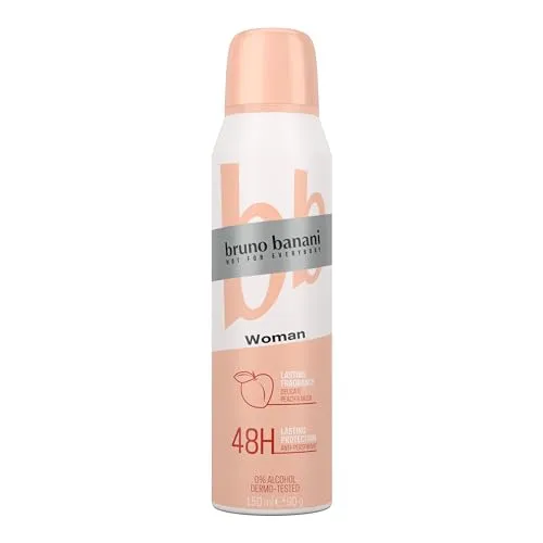 Bruno Banani Woman Peach & Musk Antiperspirant 150 ml - Effektives Antitranspirant für Damen mit frischem Pfirsich- und Moschusduft. Bietet 48 Stunden Schutz vor Schweiß und Körpergeruch, ideal für jeden Tag.