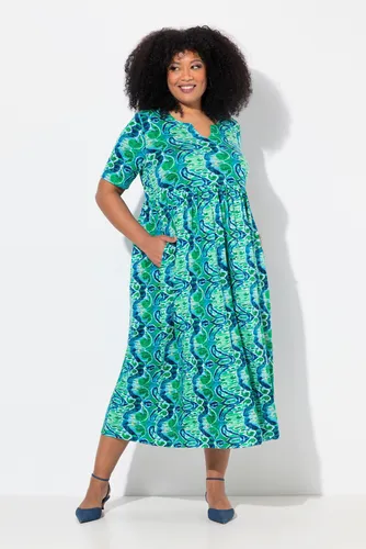 Ulla Popken Damen Plus Size Maxikleid mit Zipper - Freizeitkleider für Damen, modischer Druck und bequeme A-Linie mit seitlichen Nahttaschen aus weichem, hautfreundlichem Baumwolljersey.