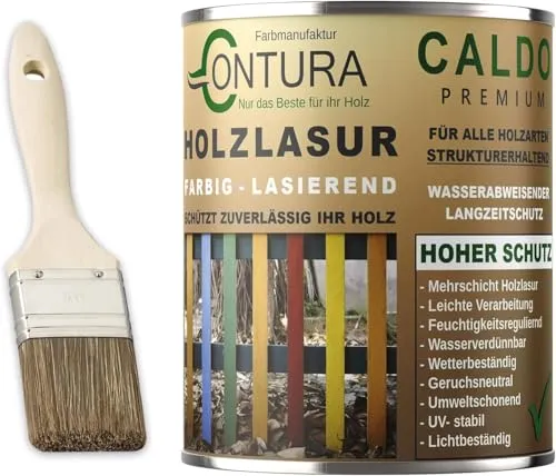 Contura Holzlasur 750ml. Langzeitschutz Lasur + Pinsel Holz Außen Dauerschutzlasur Holzfarbe (Macadamia - 10.26)