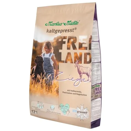 Markus-Mühle Freiland Ziege 12kg - Hundefutter mit Freiland-Zutaten, besonders gut verträglich für empfindliche Hunde, ideal für artgerechte Ernährung und unterstützt gleichzeitig soziale Projekte.