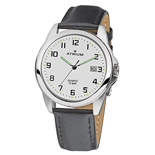 Atrium Herren-Armbanduhr A16-10 - Hochwertige Herren-Armbanduhr mit silberfarbenen Leuchtzeigern und klarer Ablesbarkeit, ideal für Senioren und Outdoor-Aktivitäten. Wasserdicht bis 10 Bar und robuster Edelstahl sorgen für Langlebigkeit.
