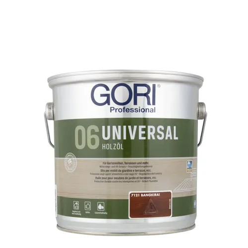 GORI Holzöl 06 Universal - 2,5 Ltr für Gartenmöbel - Hochwertiges Universal Holzöl für optimalen Witterungs- und UV-Schutz. Schützt und pflegt verschiedene Holzarten im Außenbereich, mit verbessertem Wasser-Stop-Abperleffekt. Ideal für Gartenmöbel und Terrassen.