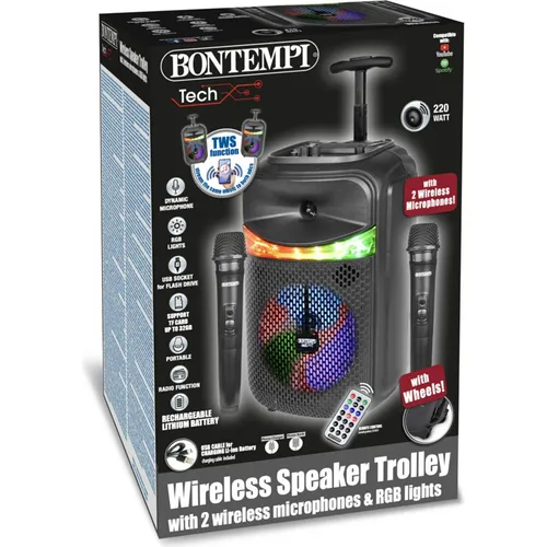 Bontempi Trolley Amplificatore Wireless con 2 Microfono Wireless e funzione TWS (61398654)