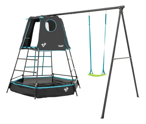 Tchibo Kletterturm »Explorer« mit Schaukel - Schwarz-Türkis - Robuster Kletterturm mit Schaukel, ideal für den Garten. Höhenverstellbare Füße sorgen für Stabilität, während das wetterfeste Zelt vielseitige Spielmöglichkeiten bietet. Für Kinder ab 3 Jahren.