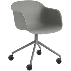 Muuto - Fiber Armchair Swivel mit Rollen, grau