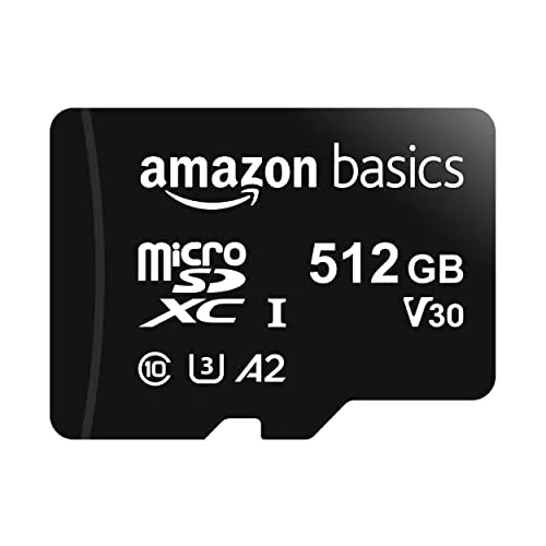 Amazon Basics MicroSDXC 512 GB SD Adapter A2 U3 - Hochleistungs-MicroSDXC-Karte mit 512 GB, Lesegeschwindigkeit bis zu 100 MB/s, ideal für schnelle Datenübertragungen und vielseitige Nutzung mit SD Adapter.