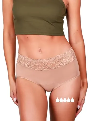 Taynie Deluxe extra stark Periodenunterwäsche Starke Blutung - Periodenwäsche - Menstruationsunterwäsche - ersetzt 4 Tampons, Periodenslip Tragedauer bis 12 Std., waschbar bis 60°C (38, Sand)