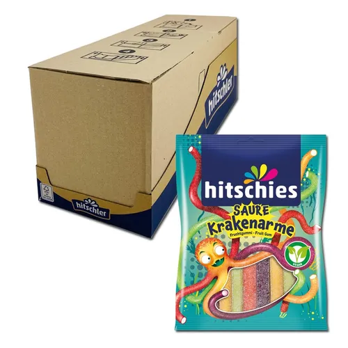 Hitschies Saure Krakenarme - Fruchtgummi Box 20 Beutel - Fruchtgummis mit fruchtigem Geschmack, ideal für Partys oder als süße Belohnung, insgesamt 2,5 kg in praktischen 125g Beuteln.