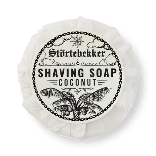 Störtebekker® Premium Rasierseife Kokos 70g - Handgefertigte Seife für ergiebigen Rasierschaum - Perfekt für die Rasur mit Rasierhobel & Rasiermesser - Vegane Rasierseife Damen & Herren
