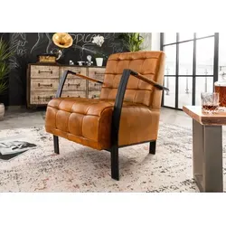Iron Label Relaxsessel aus Echtleder - Cognac - Relaxsessel & -liegen mit hohem Sitzkomfort, stabilen Metallfüßen und edlem Vintage-Design, perfekt für Wohnzimmer oder Büro.