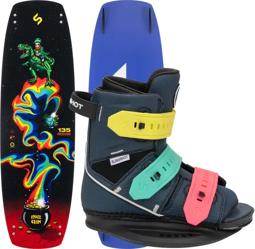 SLINGSHOT Wakeboard Set SPACE GROM 2025 mit GROM EVERSHRED 20 - Perfektes Wakeboard Set für Kids, inklusive Bindungen in Größe 33-33,5. Ideal für Einsteiger und junge Talente, um das Wakeboarden sicher zu erlernen.