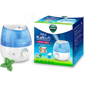 WICK Luftbefeuchter Mini Kaltluft Ultraschall WUL525E - Leiser Luftbefeuchter mit 1,8L Tank, ideal für Kinderzimmer und 24 Stunden Betrieb, inkl. 2 Menthol-VapoPads