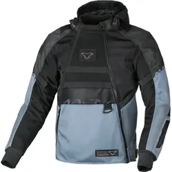 Macna Rebelite Textiljacke - Schwarz/Grau/Blaut - 3XL - Belüftete Anorak-Jacke für sportliche Motorradfahrer, ideal für warme Bedingungen. Ausgestattet mit Air Burst™-Belüftung und praktischem Hoodie Holder™ für Komfort auf der Straße.
