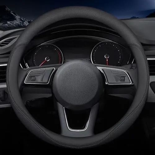 Carodi Neueste Nappaleder Auto Lenkrad Abdeckung, stilvolle rutschfeste Leder Auto Innenraum 15 Zoll Universal (schwarz)