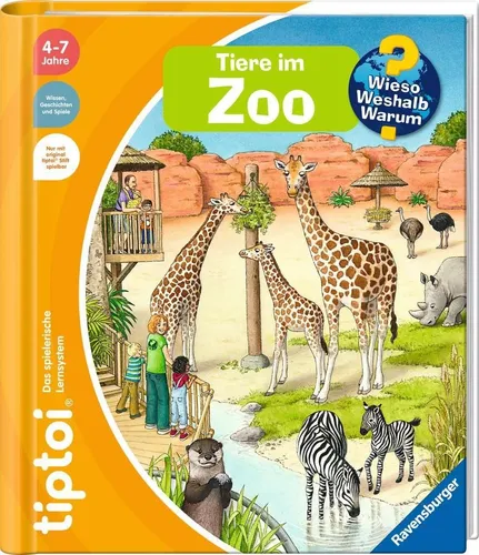 Ravensburger 49305 tiptoi® Tiere im Zoo - Lehrbuch für Kinder von 4-8 Jahren, interaktives Lernen über Tiere im Zoo mit tiptoi® Technologie fördert Wissen und Neugier.