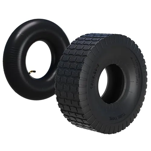 Wiltec Aufsitzmäher Reifen 15x6.00-6 mit Schlauch und Winkelventil - Rasenmäherreifen für dauerhafte Leistung, pannensicher und ideal für verschiedene Aufsitzmäher-Modelle, sorgt für stabilen Halt und erhöhte Sicherheit im Garten.