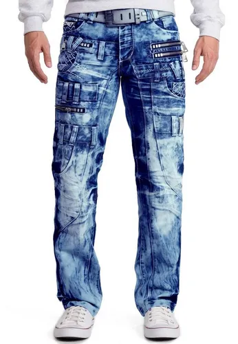 Kosmo Lupo Herren 5-Pocket-Jeans Regular Fit KM009 Blue W40/L34 - Stylische Herrenjeans im Regular Fit mit markantem Design und auffälligen Kontrastnähten – ideal für Komfort und urbanen Look.