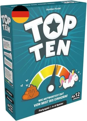 Cocktail Games Top Ten - Partyspiel für 4-9 Spieler - Das kooperative Partyspiel Top Ten sorgt für Spannung und Spaß! Findet gemeinsam Antworten zu verschiedenen Themen und erratet die Reihenfolge - ideal für gesellige Runden ab 12 Jahren.