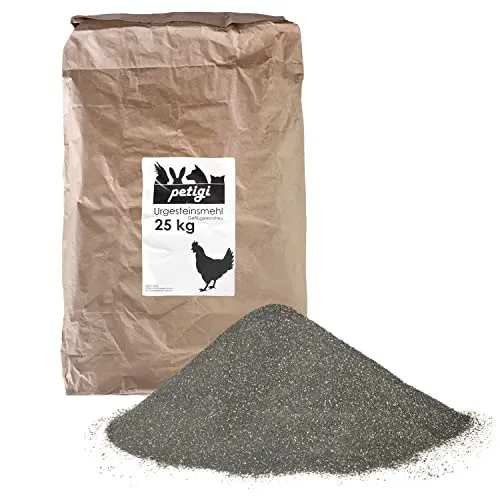 Petigi Urgesteinsmehl für Geflügel - 100% natürliches Sandbad - Petigi Urgesteinsmehl für Geflügel bietet eine natürliche Einstreu und sorgt für optimale Stallhygiene. Ideal für Hühner und Wachteln, verbessert es das Wohlbefinden der Tiere und bindet unangenehme Gerüche.