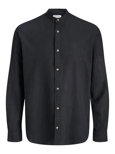 Jjesummer Linen Blend Band Shirt L/S Sn - Stylisches Jack&Jones Hemd für Erwachsene, normal geschnitten mit Bandkragen und langen Ärmeln. Ideal für legere Anlässe und vielseitig kombinierbar.