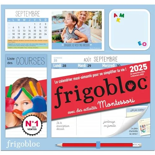 Frigobloc Hebdomadaire 2025 Montessori (de sept. 2024 à déc. 2025): Le calendrier maxi-aimanté pour se simplifier la vie !