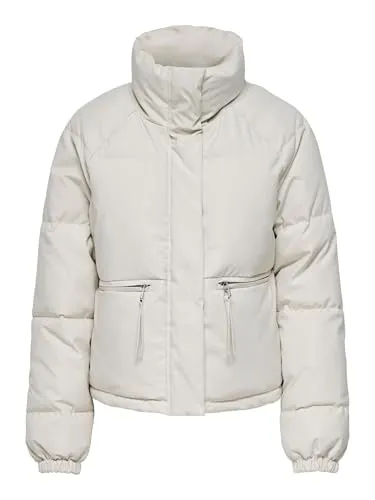 JDY Daunenjacke in Grau - S - Wärmende Daunenjacke mit Stehkragen und elastischen Ärmelabschlüssen. Praktische Reißverschlusstaschen und gerader Schnitt für optimalen Tragekomfort.